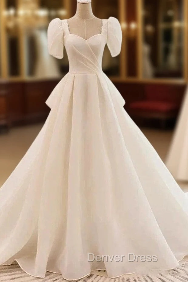 Unique Ball Gowns Sweetheart Short Sleeves Long White Wedding Dresses Main image