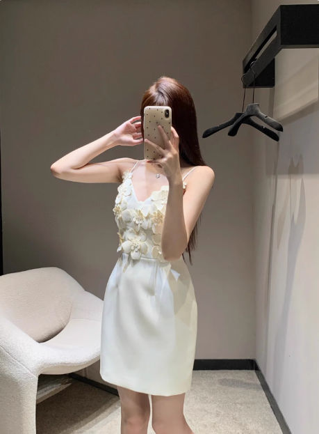 Unique Beautiful Three-Dimensional Flower Sling Satin Birthday Dresses Homecoming Dresses