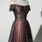Unique Black and Champagne Tulle Long Prom Dress, Senior Prom Dresses