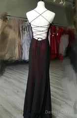 Unique Black And Red Scoop Straps Long Party Dress, Black And Red Evening Dress