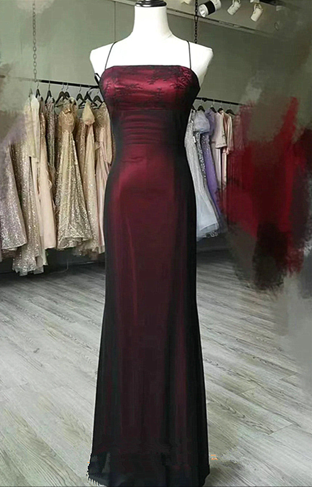 Unique Black And Red Scoop Straps Long Prom Dress, Black And Red Prom Dresses