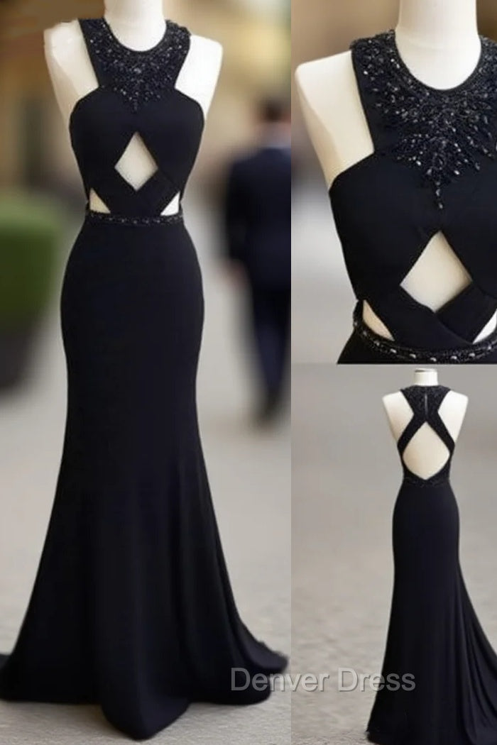 Unique Black Mermaid Long Prom Dresses, Black Formal Dresses For Teens