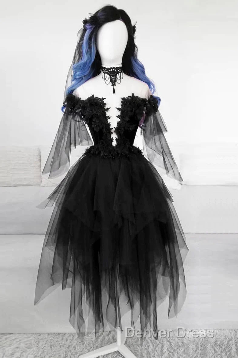 Unique Black Off The Shoulder Layered Tulle Homecoming Dress,Beautiful Prom Dresses Secondary image