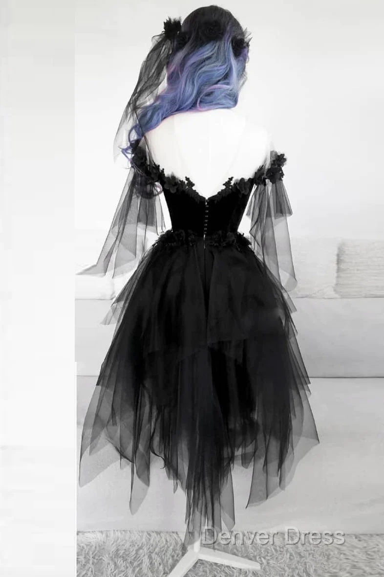 Unique Black Off The Shoulder Layered Tulle Homecoming Dresses,Beautiful Prom Dresses