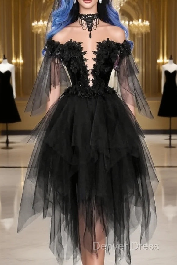 Unique Black Off The Shoulder Layered Tulle Homecoming Dresses,Beautiful Prom Dresses