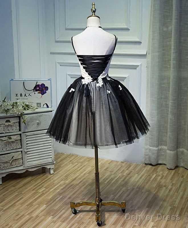 Unique Black Tulle Short Prom Dress, Black Homecoming Dresses Main image