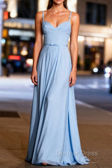 Unique Blue Chiffon Long Bridesmaid Dress