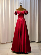 Unique Blue Satin Long Prom Dress, A Line Blue Prom Graduation Prom Dresses
