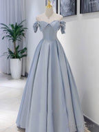 Unique Blue Satin Long Prom Dress, A Line Blue Prom Graduation Prom Dresses