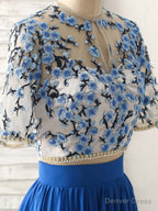 Unique Blue Two Pieces Long Prom Dress Applique Formal Dress