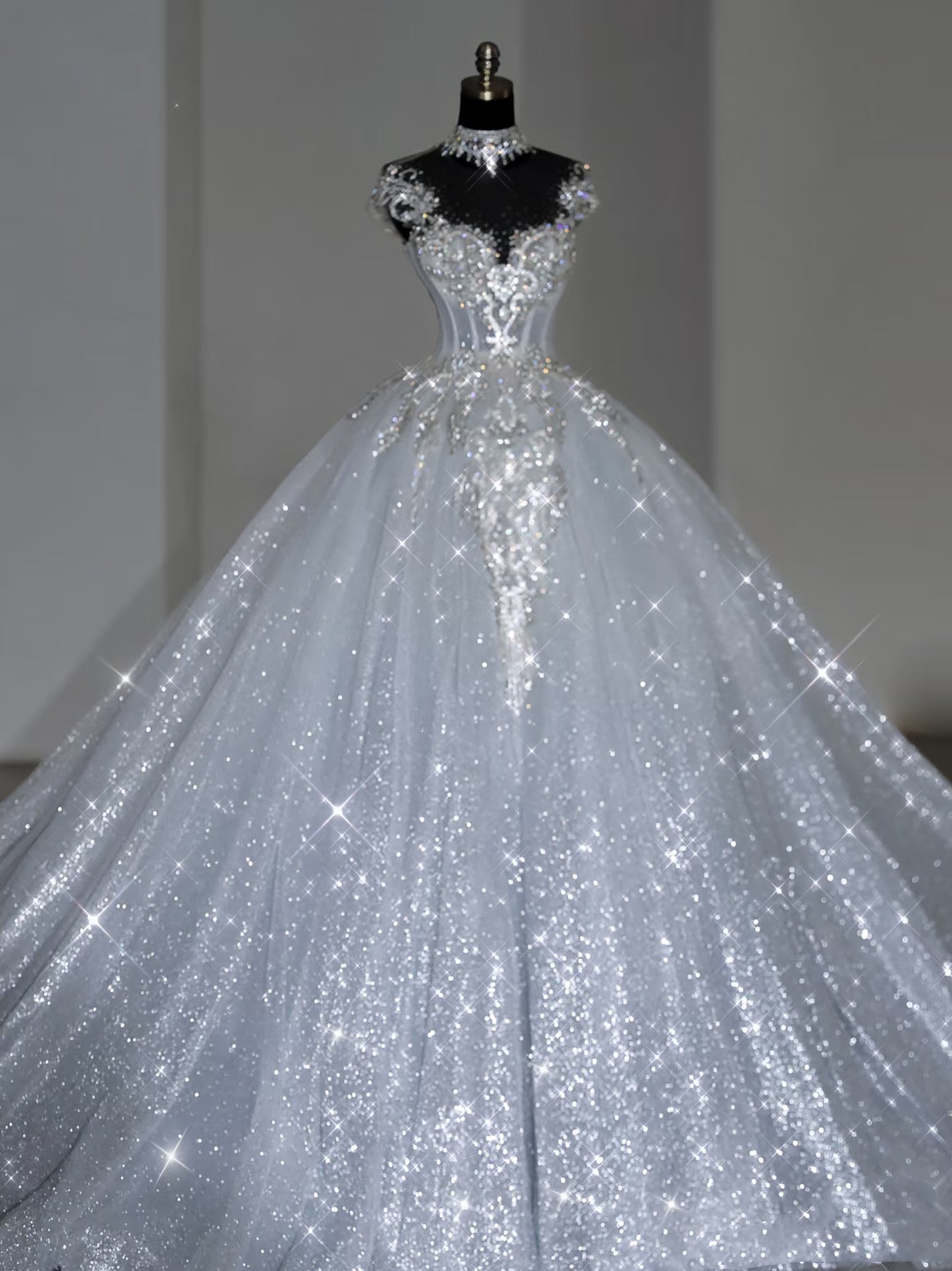 Unique Bridal Dress Ball Gowns Scoop White Sequin Long Wedding Dress Luxury Bride Dresses Bridal Gown Secondary image