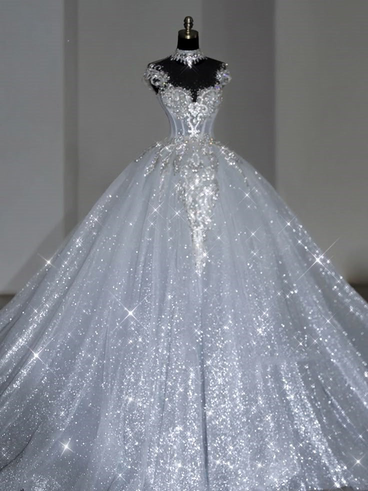 Unique Bridal Dress Ball Gowns Scoop White Sequin Long Wedding Dress Luxury Bride Dresses Bridal Gown Main image