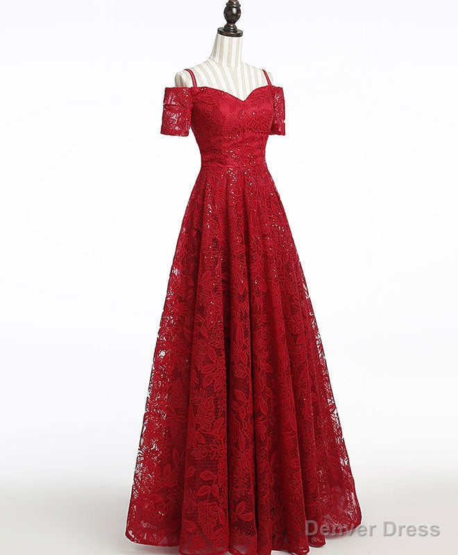 Unique Burgundy Lace Long Prom Dress, Burgundy Evening Dress Secondary image