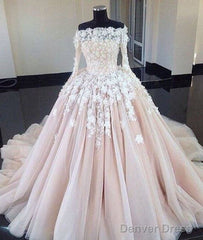 Unique Champagne Lace Tulle Long Wedding Dress, Bridal Dress