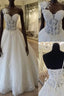 Unique Design One Shoulder See Through A-Line Lace Tulle Wedding Dresses,