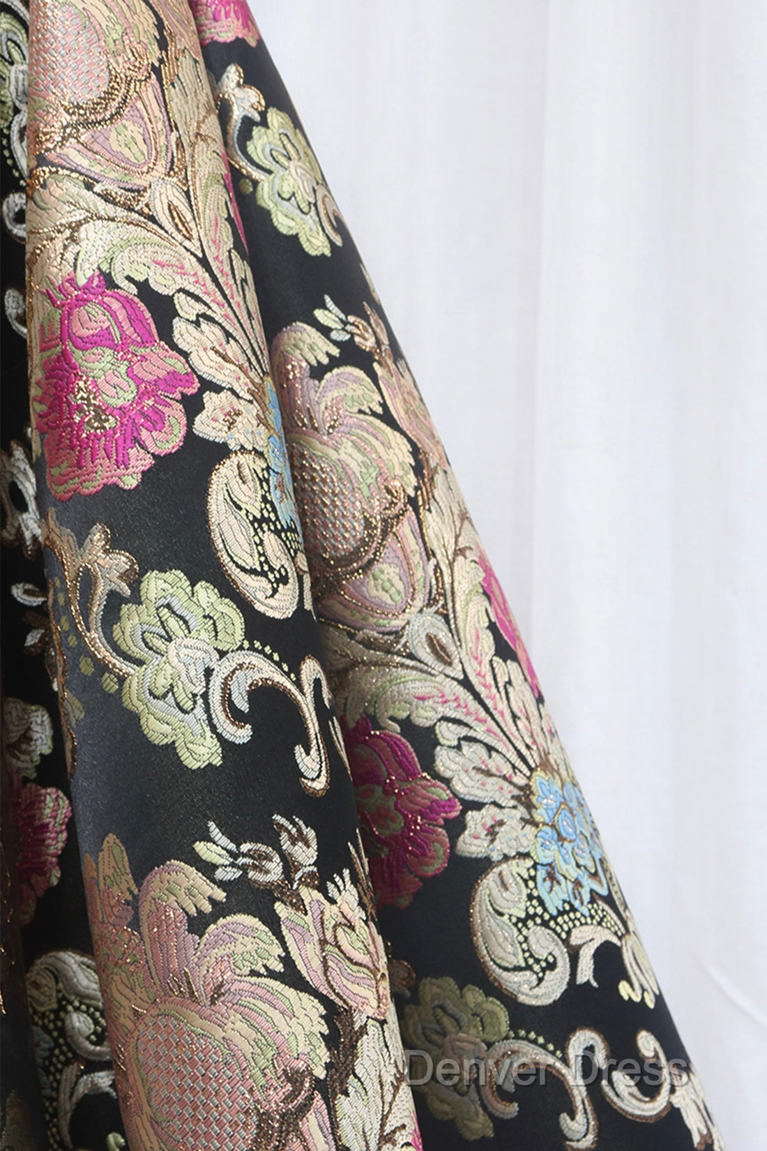 Unique Floral Floor Length Prom Dresses, A-Line Black Evening Dresses