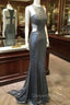 Unique Gray Sequin Mermaid Long Prom Dresses, Gray Evening Dresses