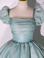 Unique green tulle long prom Gowns, green tulle sweet 16 Dresses