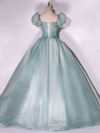 Unique green tulle long prom Gowns, green tulle sweet 16 Dresses