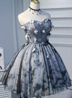 Unique Grey Floral Sweetheart Short Prom Dress, Homecoming Dresses