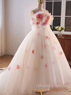 Unique High Low Flower Pink Tulle Sweetheart Prom Dresses