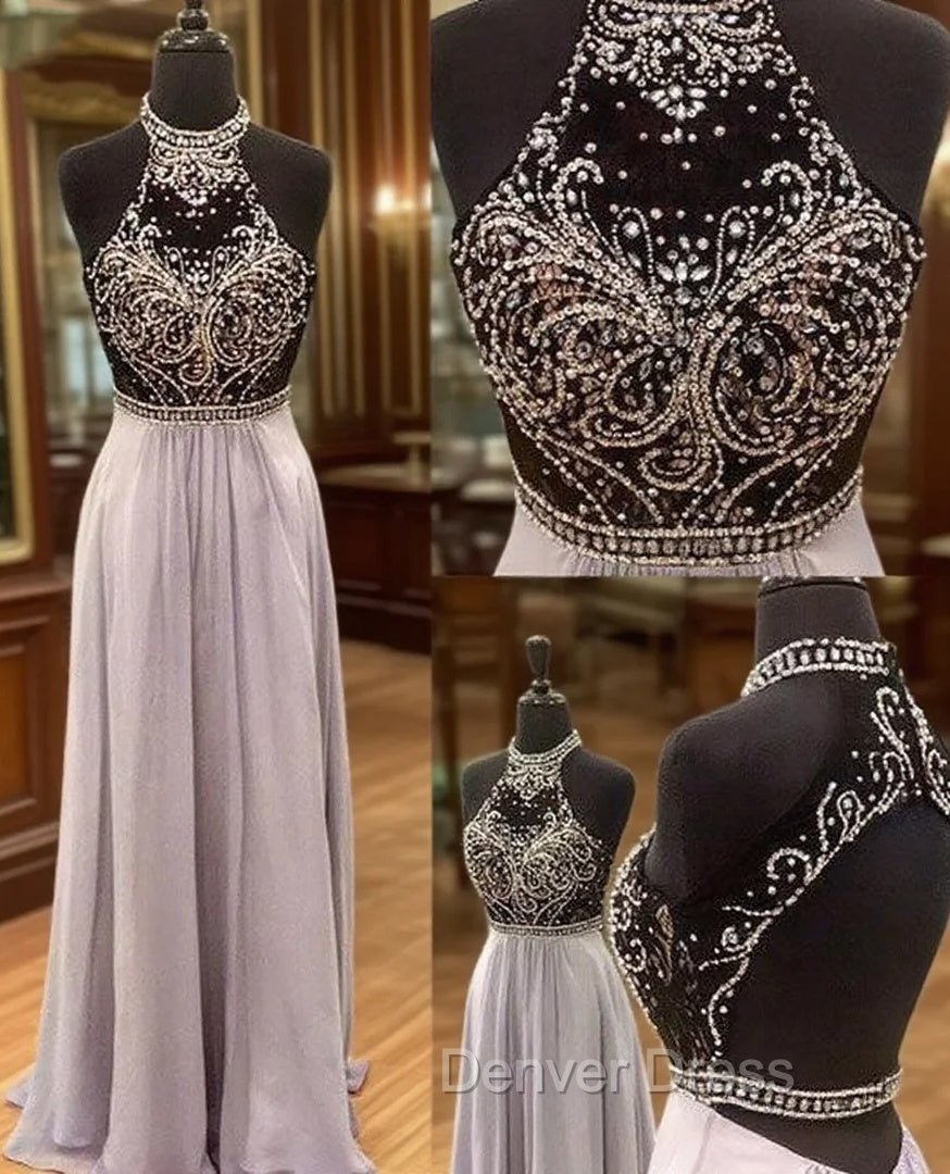 Unique High Neck Sequin Long Prom Dresses, Sequin Evening Dresses Main image