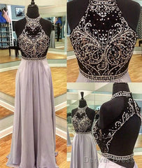 Unique High Neck Sequin Long Prom Dress, Sequin Evening Dress