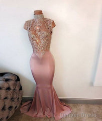 Unique Hight Neck Sequin Long Prom Dress, Mermaid Evening Dress