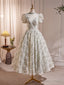 Unique Hight Neck Tulle Lace Tea Length Prom Dress, Light Green Prom Dresses