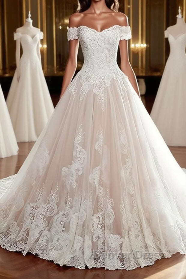 Unique lace tulle long wedding Dresses, lace long bridal Dresses Main image