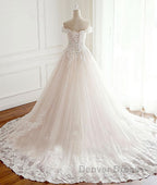 Unique lace tulle long wedding Dress, lace long bridal Dresses