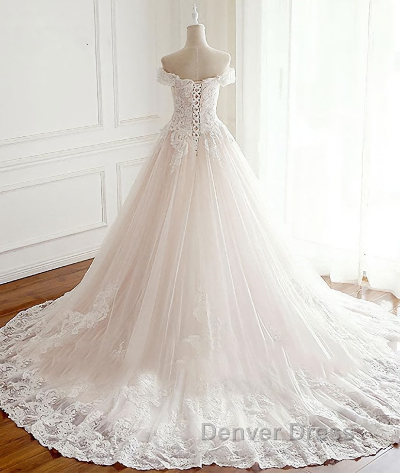 Unique lace tulle long wedding Dress, lace long bridal Dresses
