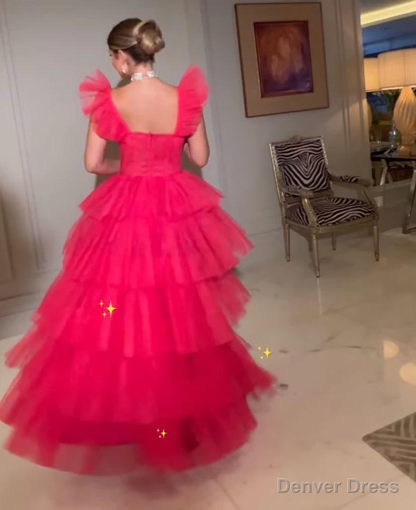 Unique Layered Tulle Prom Dress Ball Gown Long Prom Dresses