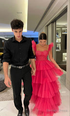 Unique Layered Tulle Prom Dress Ball Gown Long Prom Dresses
