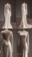 Unique Mermaid Backless Satin Pleats Long Sleeves Wedding Dress