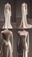 Unique Mermaid Backless Satin Pleats Long Sleeves Wedding Dresses