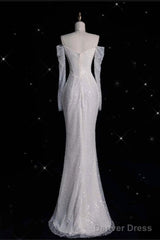Unique Mermaid Off The Shoulder Long Sleeves Wedding Dresses Sequin Brides Dress