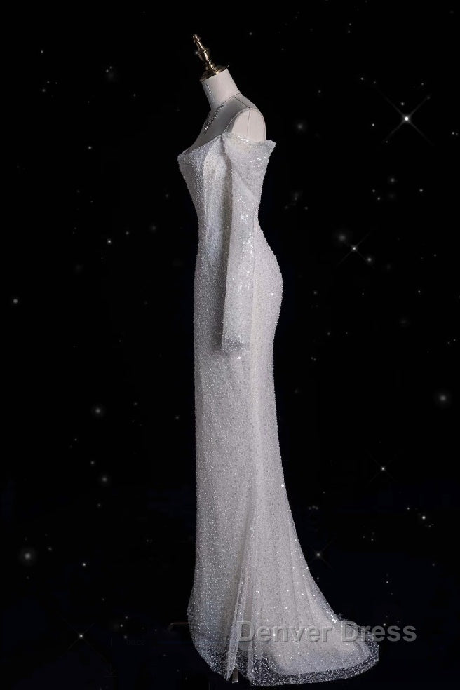 Unique Mermaid Off The Shoulder Long Sleeves Wedding Dresses Sequin Brides Dresses