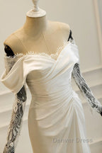 Unique Mermaid Off The Shoulder Pleats Satin Long Sleeves Wedding Dresses Brides Dresses