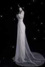 Unique Mermaid Off The Shoulder Sequin Short Sleeves White Wedding Dress Brides Dresses