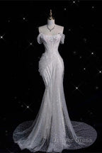 Unique Mermaid Off The Shoulder Sequin Short Sleeves White Wedding Dresses Brides Dresses