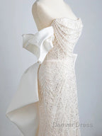 Unique Mermaid Off The Shoulder Short Sleeves Long White Sequin Wedding Dresses