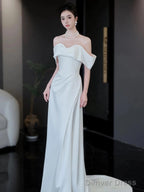 Unique Mermaid Off The Shoulder White Long Wedding Dress With Short Sleeves Brides Dresses