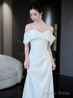 Unique Mermaid Off The Shoulder White Long Wedding Dress With Short Sleeves Brides Dresses