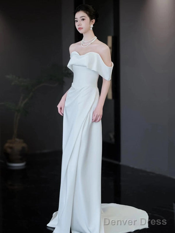 Unique Mermaid Off The Shoulder White Long Wedding Dress With Short Sleeves Brides Dresses