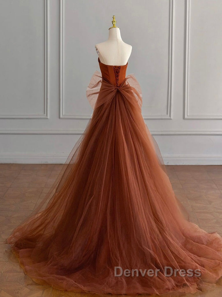 Unique Mermaid Satin Brown Long Prom Dresses, Brown Long Evening Dresses