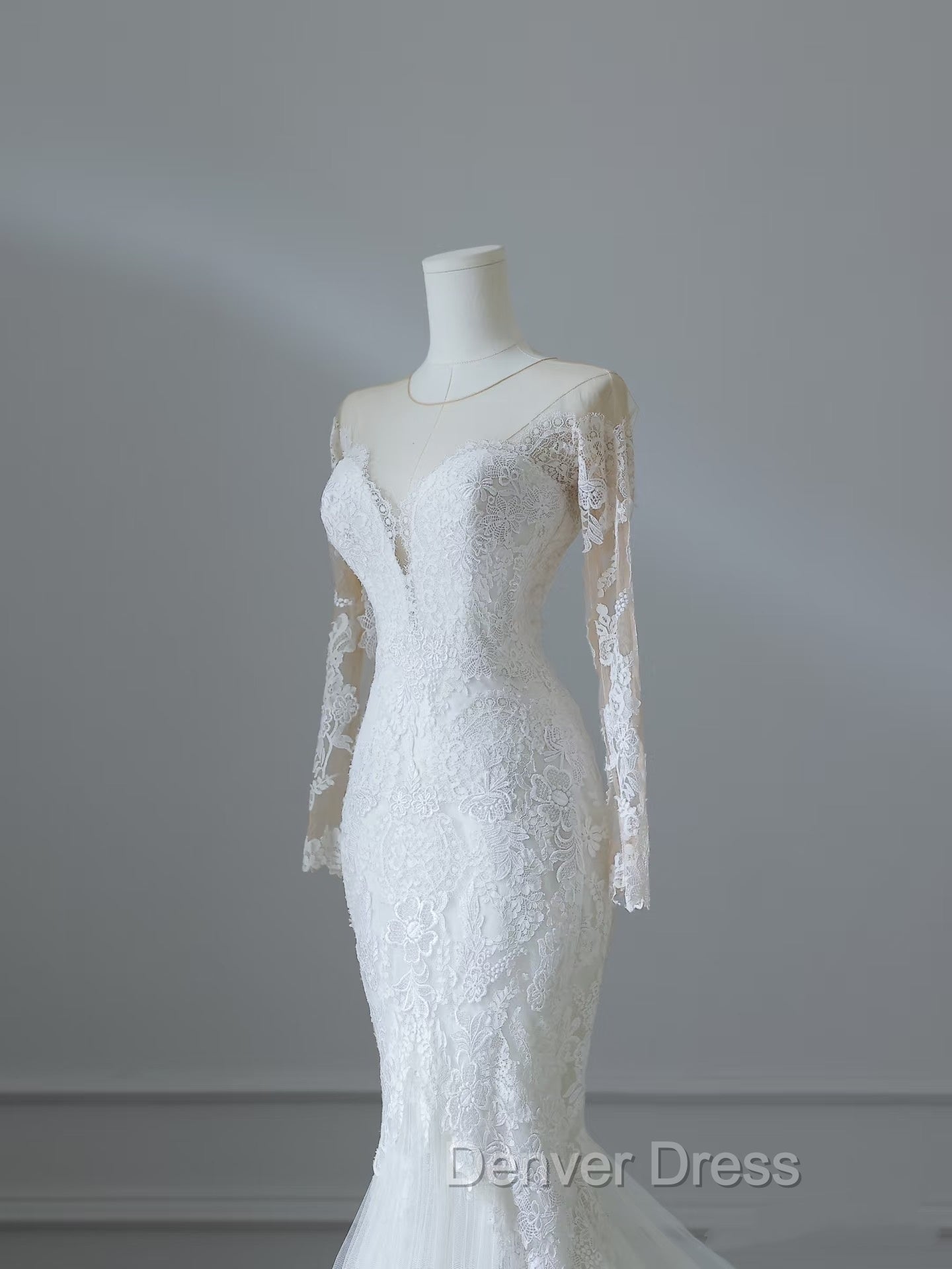 Unique Mermaid Scoop Neckline Long Sleeves Wedding Dresses White Brides Dresses
