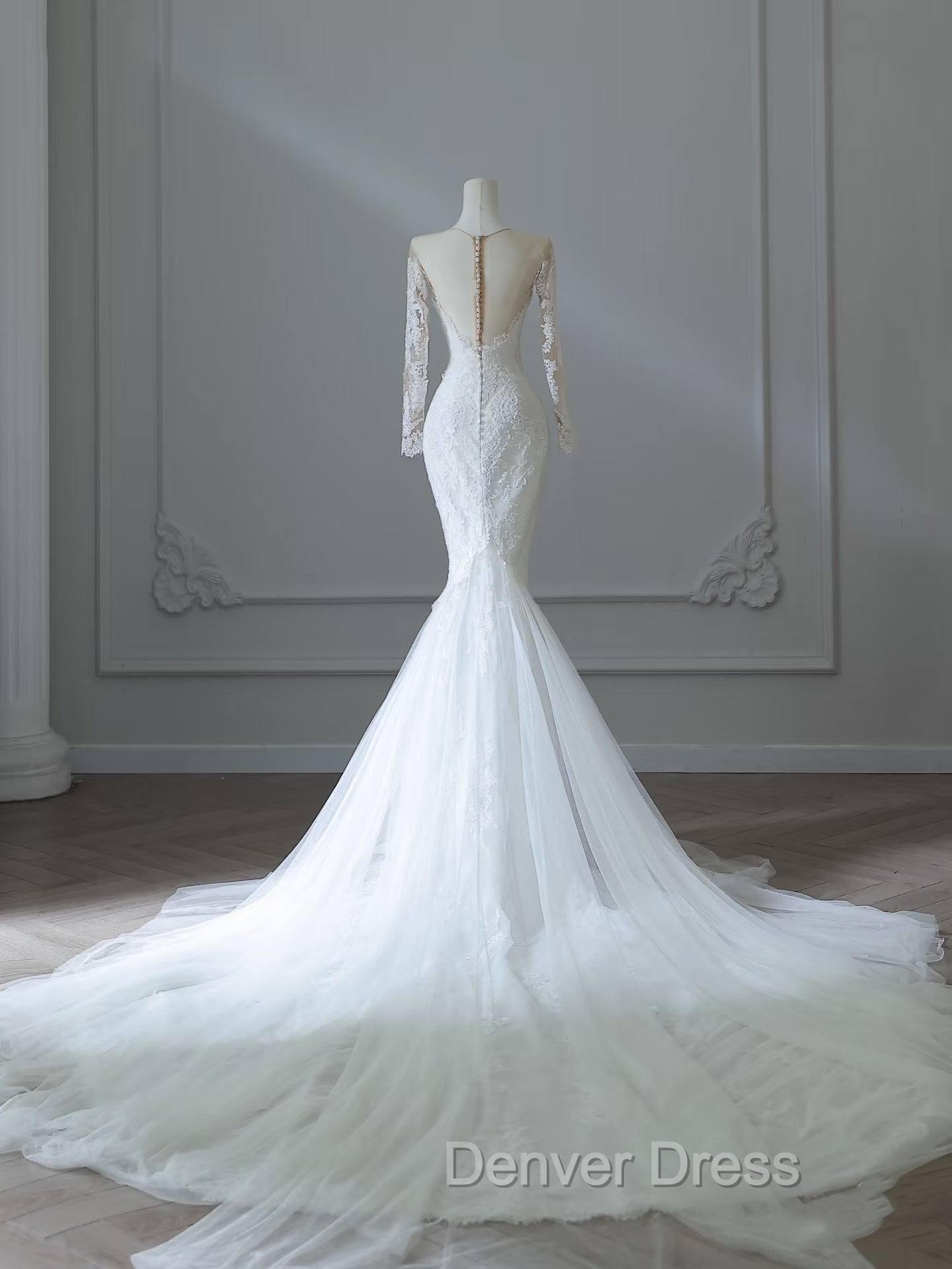 Unique Mermaid Scoop Neckline Long Sleeves Wedding Dress White Brides Dresses