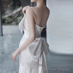 Unique Mermaid Spaghetti Straps Lace Pleats White Ruffles Wedding Dresses