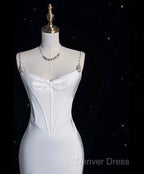 Unique Mermaid Spaghetti Straps Satin White Wedding Dresses Brides Dresses